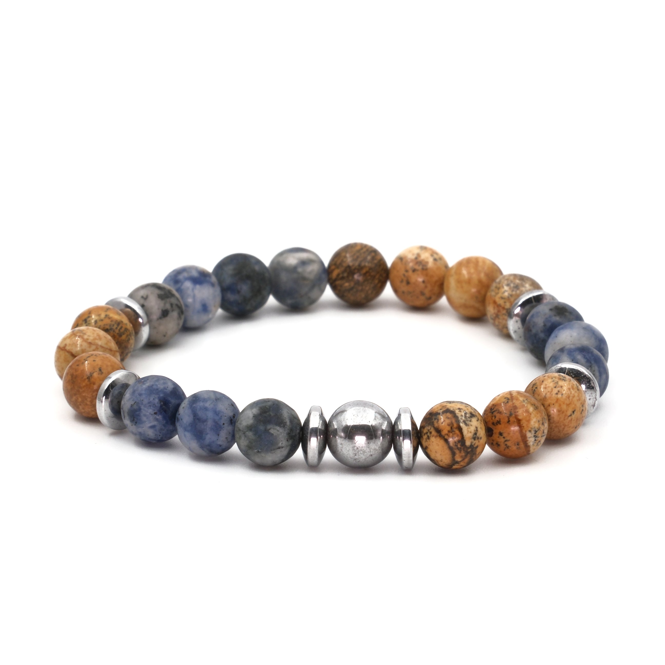 Sodalit Jasper ve Hematit Sertifikalı Doğal Taş Bileklik SPF-A-068