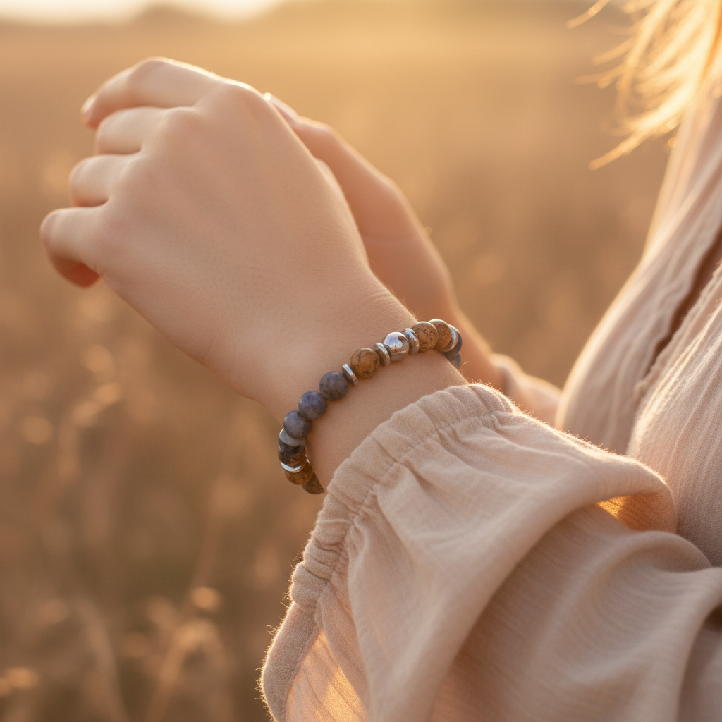 Sodalit Jasper ve Hematit Sertifikalı Doğal Taş Bileklik SPF-A-068