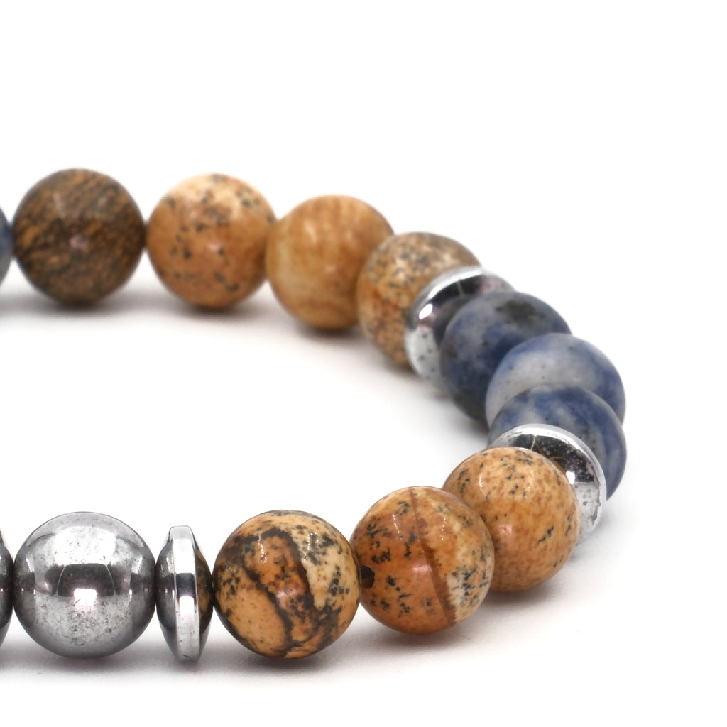 Sodalit Jasper ve Hematit Sertifikalı Doğal Taş Bileklik SPF-A-068