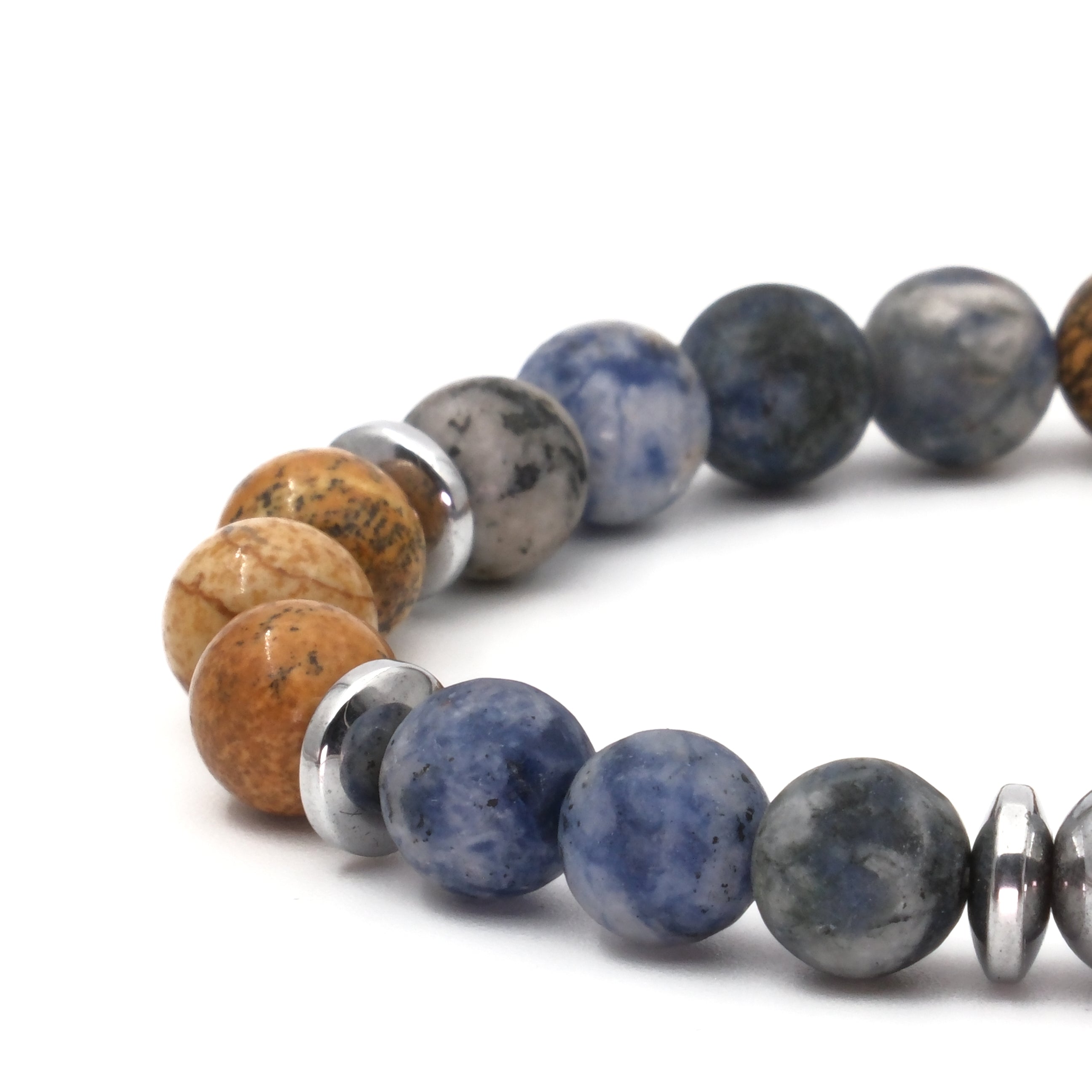 Sodalit Jasper ve Hematit Sertifikalı Doğal Taş Bileklik SPF-A-068