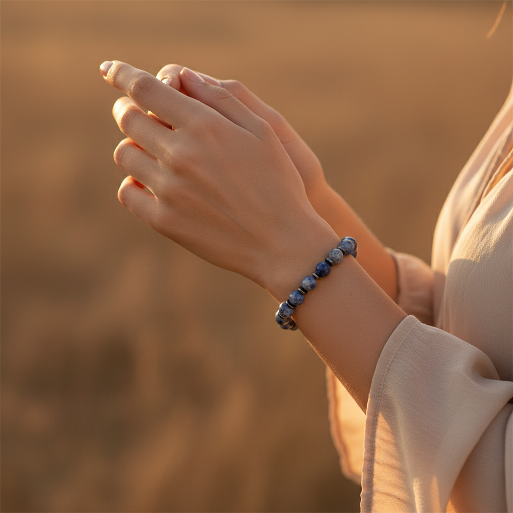 Küre Sodalit Ve Hematit Sertifikalı Doğal Taş Doğal Taş Bileklik SPF-A-049