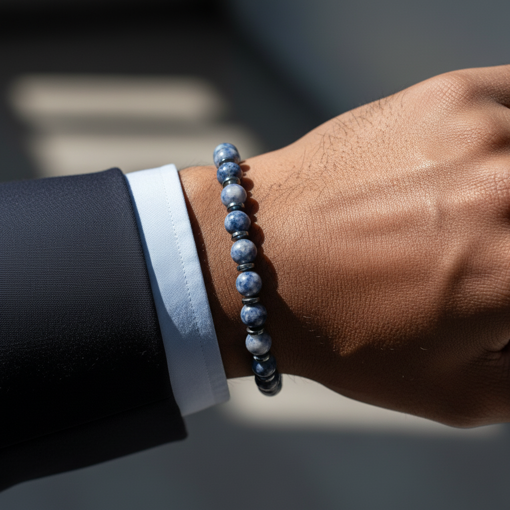 Küre Sodalit Ve Hematit Sertifikalı Doğal Taş Doğal Taş Bileklik SPF-A-049