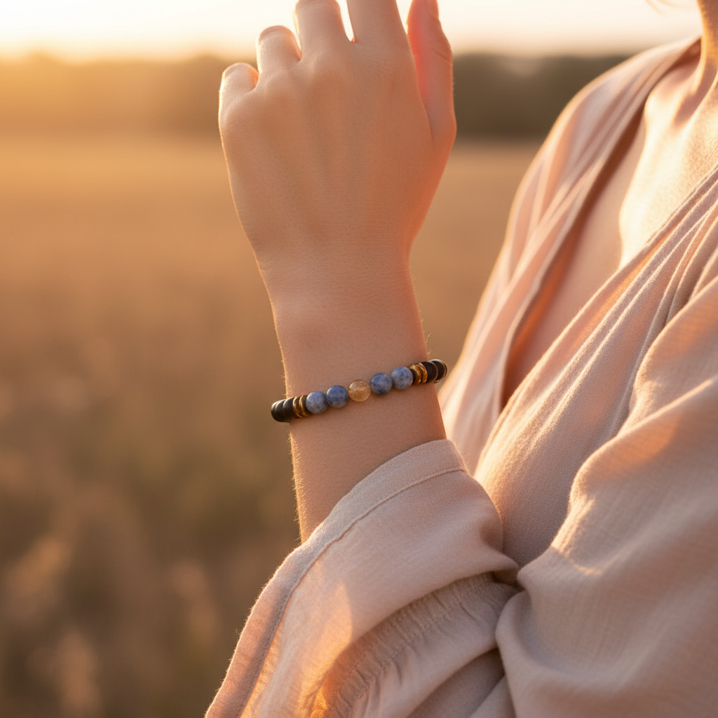 Sitrin Sodalit Oniks Hematit Sertifikalı Doğal Taş Bileklik SPF-A-063