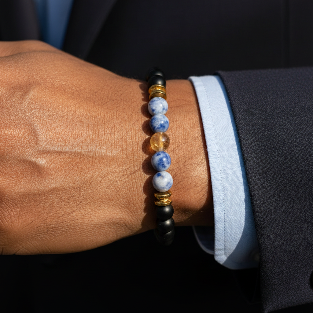 Sitrin Sodalit Oniks Hematit Sertifikalı Doğal Taş Bileklik SPF-A-063