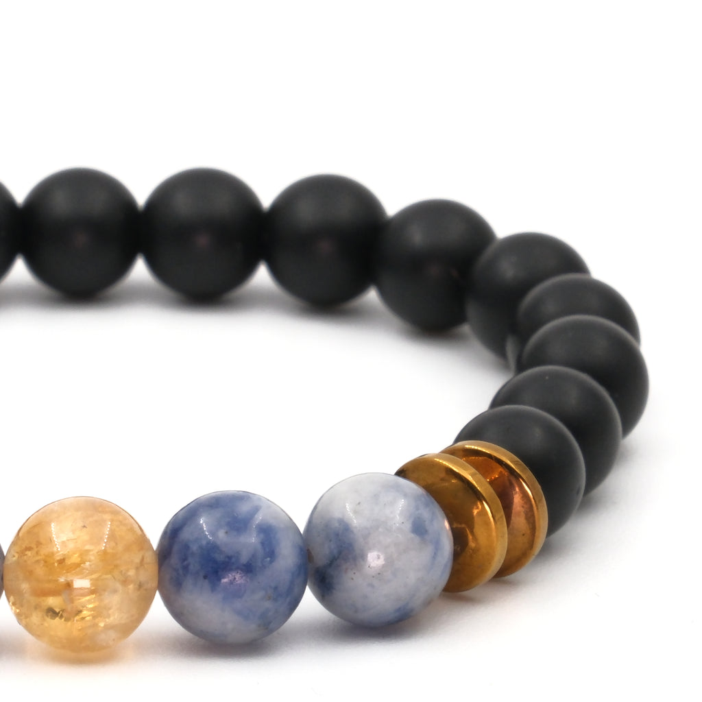 Sitrin Sodalit Oniks Hematit Sertifikalı Doğal Taş Bileklik SPF-A-063