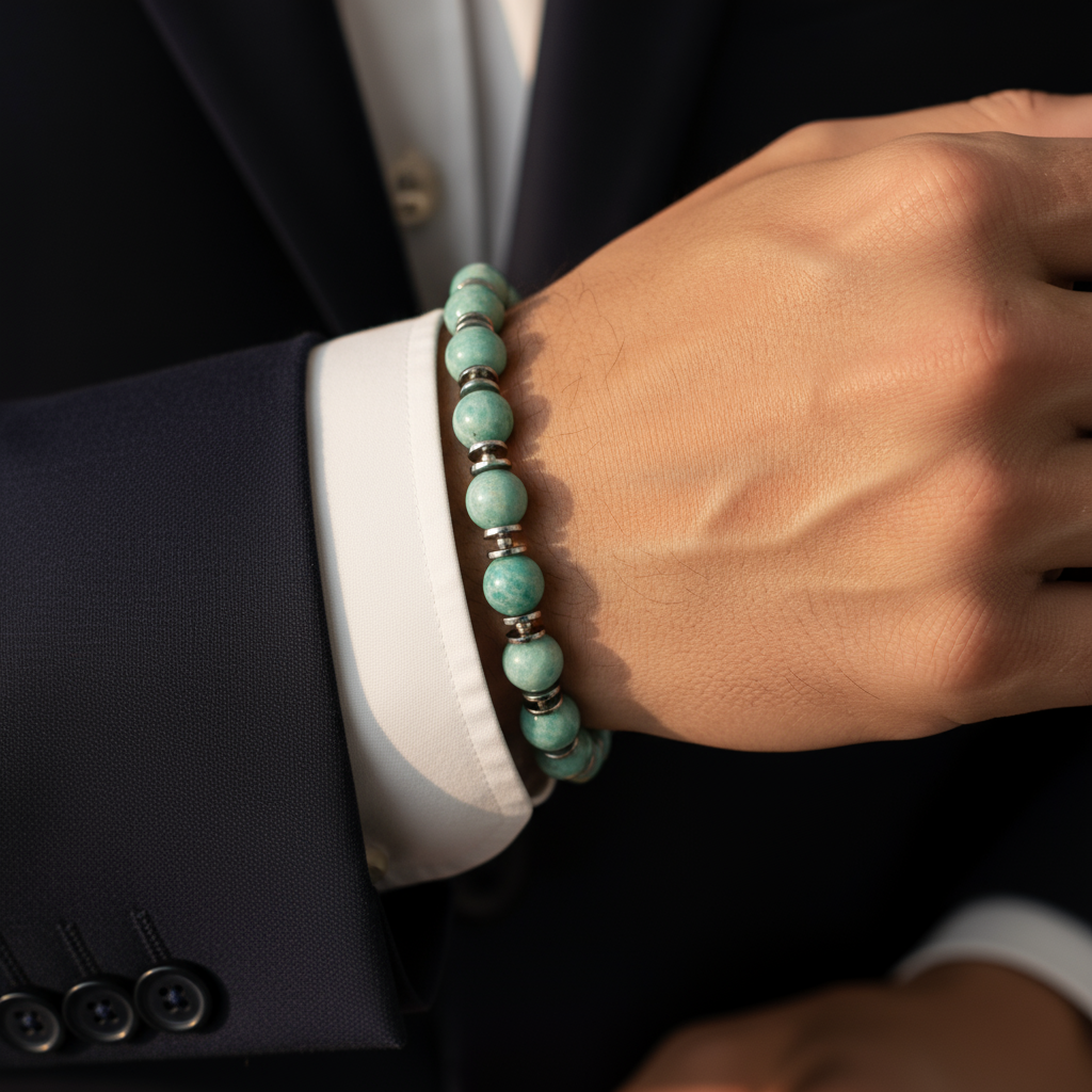 Amazonit ve Hematit Sertifikalı Doğal Taş Bileklik SPF-A-008