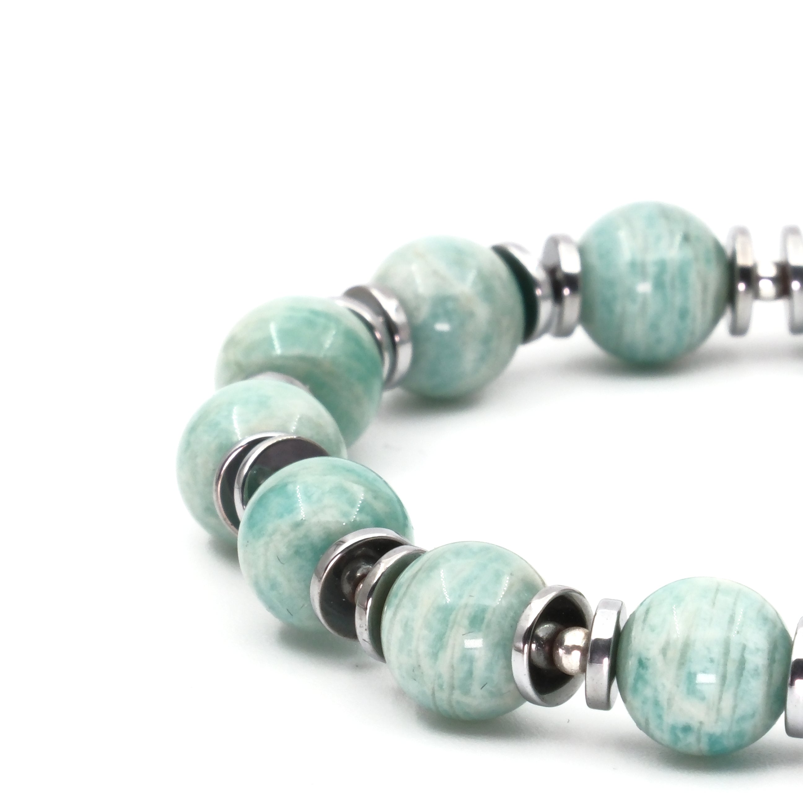 Amazonit ve Hematit Sertifikalı Doğal Taş Bileklik SPF-A-008