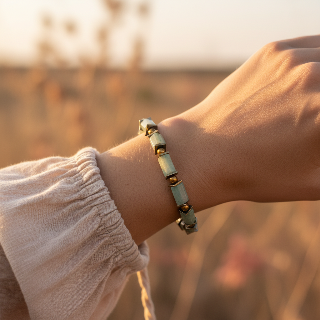 Amazonit Hematit Sertifikalı Doğal Taş Bileklik SPF-A-007