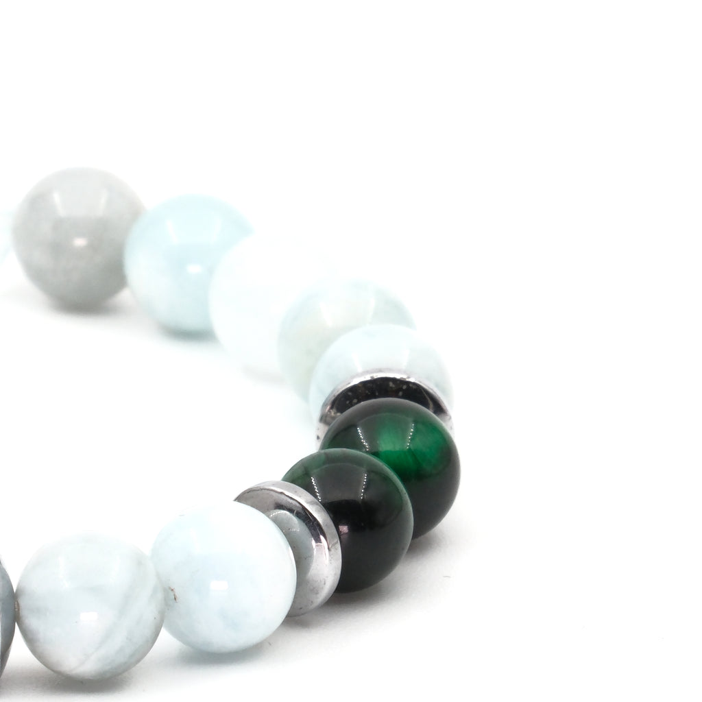 Akuamarin Kaplan Gözü Hematit Sertifikalı Doğal Taş Bileklik SPF-A-005