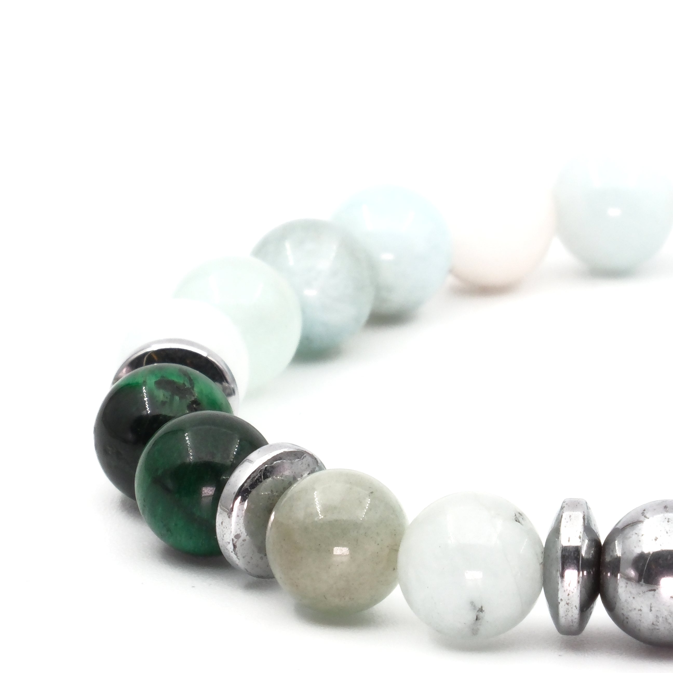 Akuamarin Kaplan Gözü Hematit Sertifikalı Doğal Taş Bileklik SPF-A-005