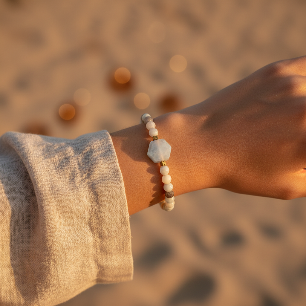 Akuamarin Amozonit ve Hematit Sertifikalı Doğal Taş Bileklik SPF-A-003