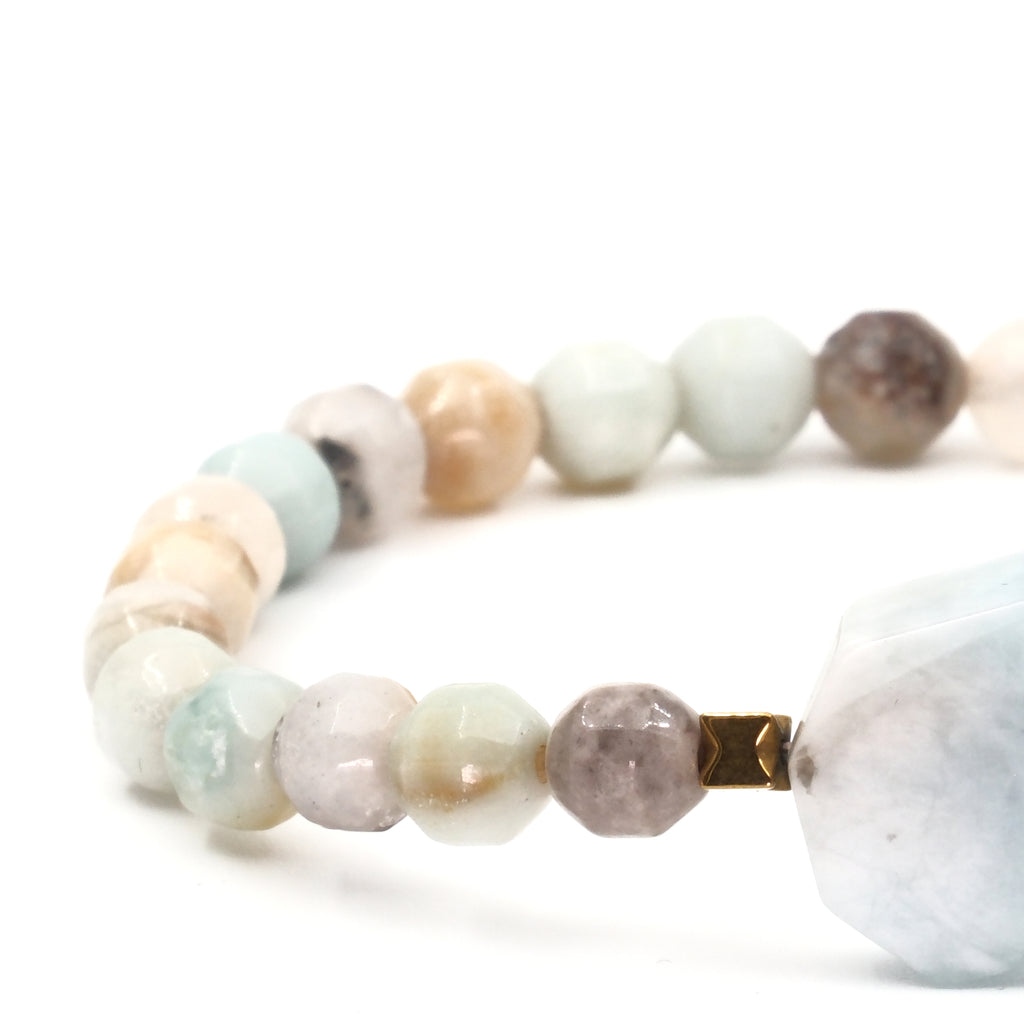 Akuamarin Amozonit ve Hematit Sertifikalı Doğal Taş Bileklik SPF-A-003