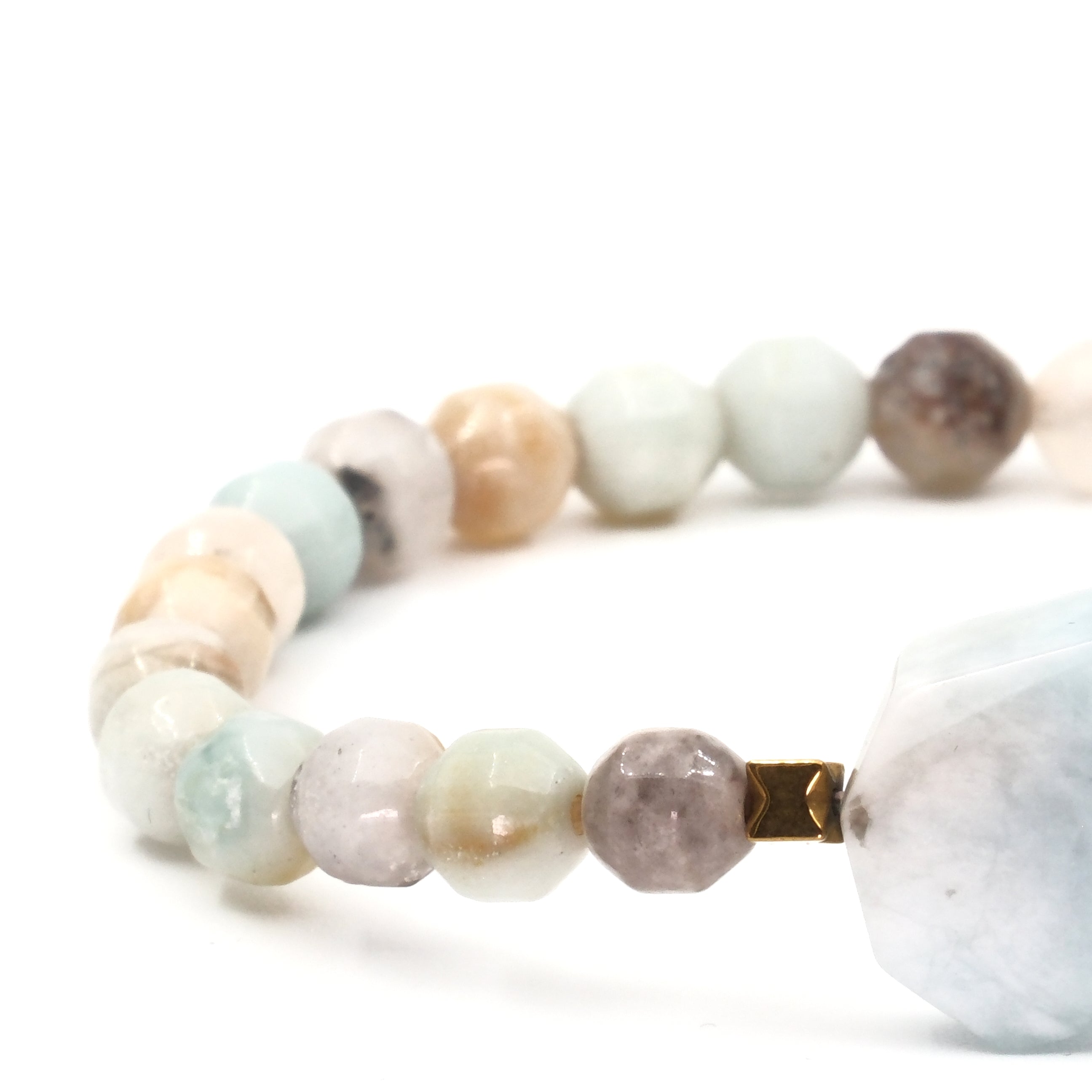 Akuamarin Amozonit ve Hematit Sertifikalı Doğal Taş Bileklik SPF-A-003