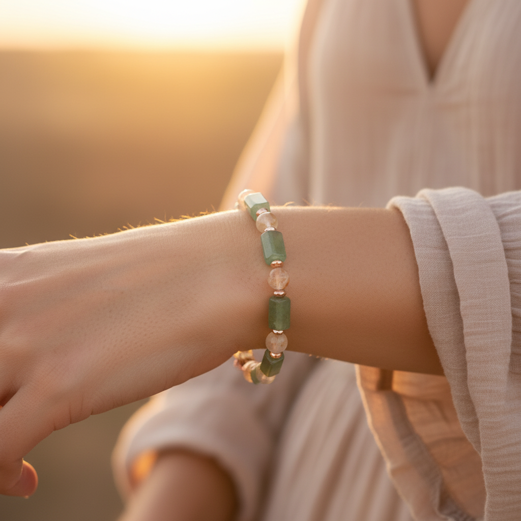 Aventurin Ve Küre Sitrin Sertifikalı Doğal Taş Doğal Taş Bileklik SPF-A-017