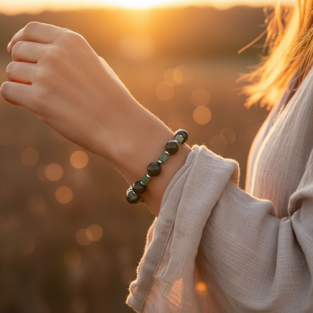 Aventurin Jasper ve Hematit Sertifikalı Doğal Taş Bileklik SPF-A-015