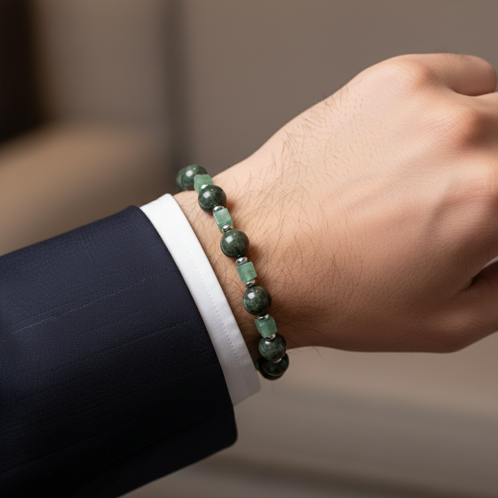 Aventurin Jasper ve Hematit Sertifikalı Doğal Taş Bileklik SPF-A-015