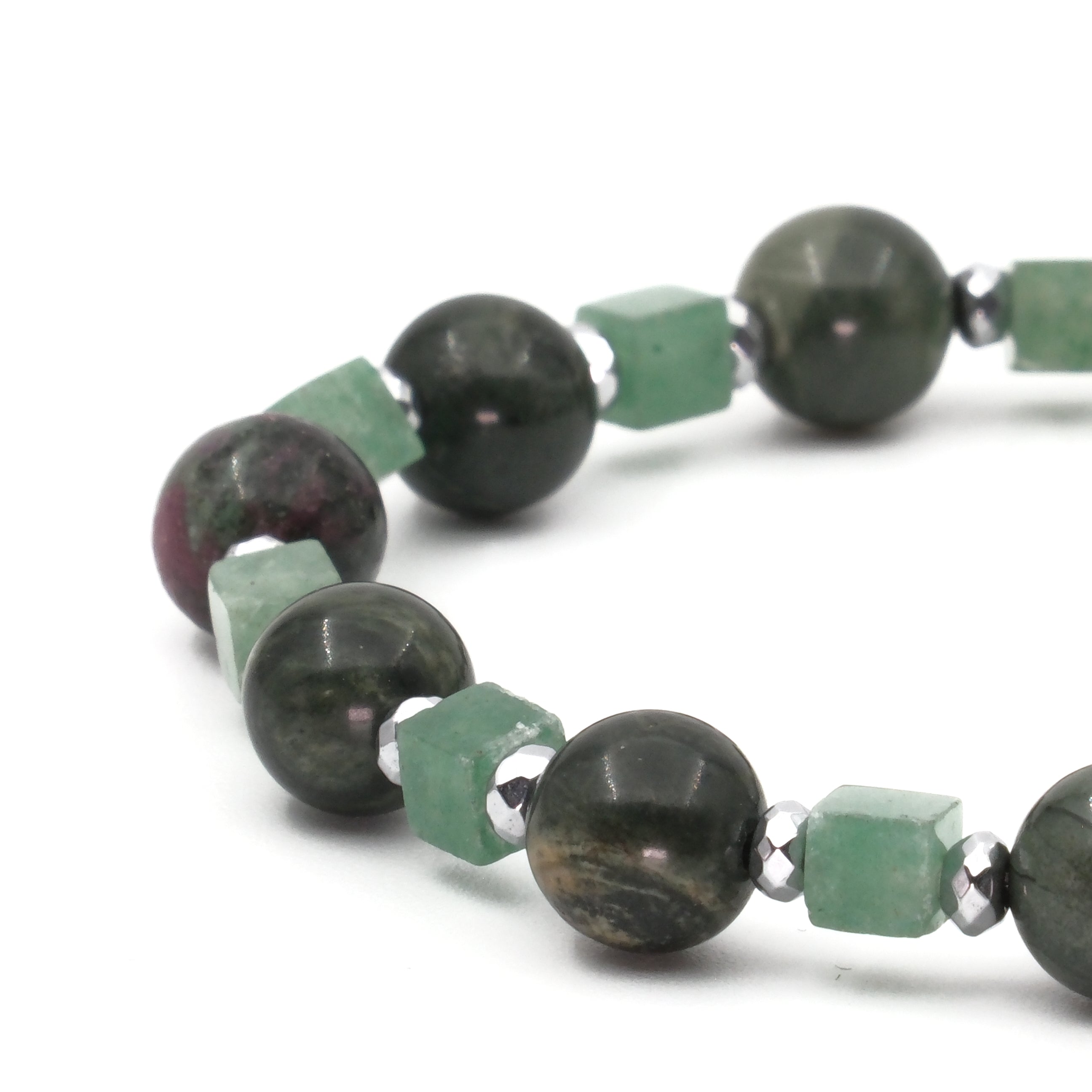 Aventurin Jasper ve Hematit Sertifikalı Doğal Taş Bileklik SPF-A-015