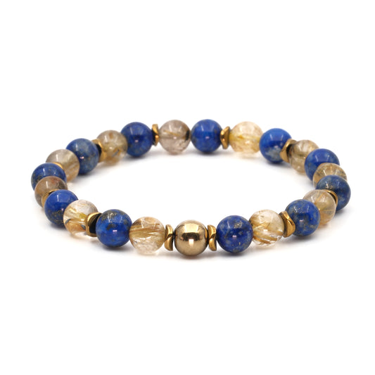 Gold Rutile Quartz and Lapis Lazuli Natural Stone Bracelet SPF-A-006