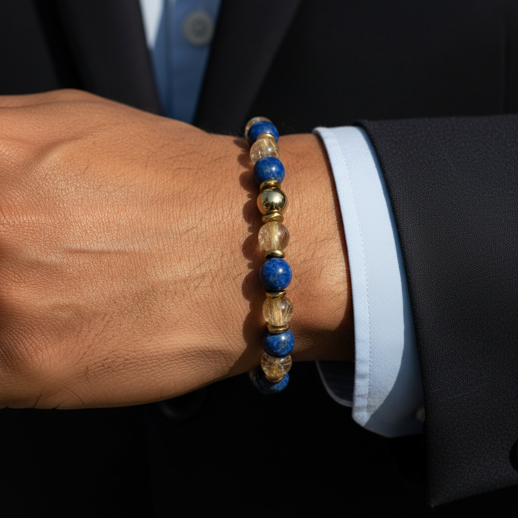 Altın Rutilli Kuvars ve Lapis Lazuli Sertifikalı Doğal Taş Bileklik SPF-A-006