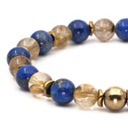 Certified Natural Stone Bracelet with Golden Rutilated Quartz and Lapis Lazuli SPF-A-006