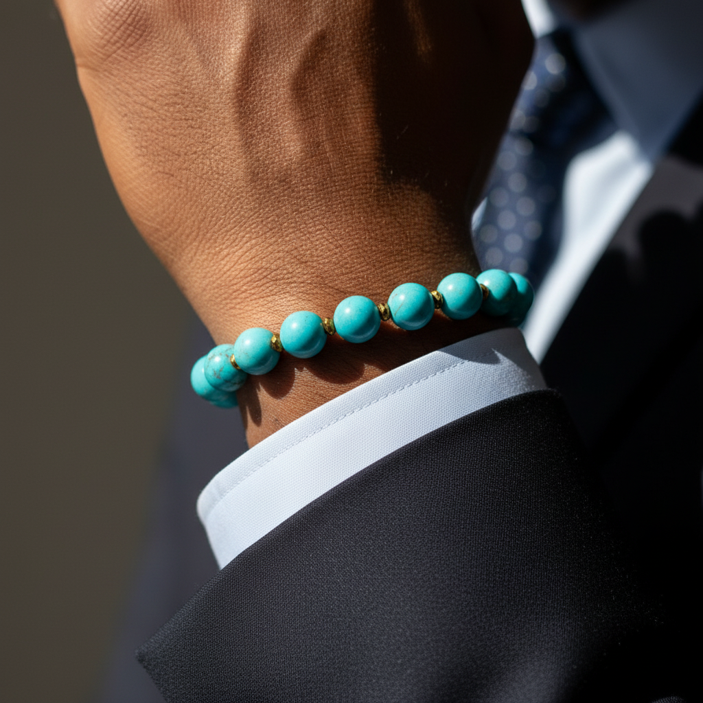 Turkuaz (10mm) ve Hematit Sertifikalı Doğal Taş Bileklik SPF-A-070