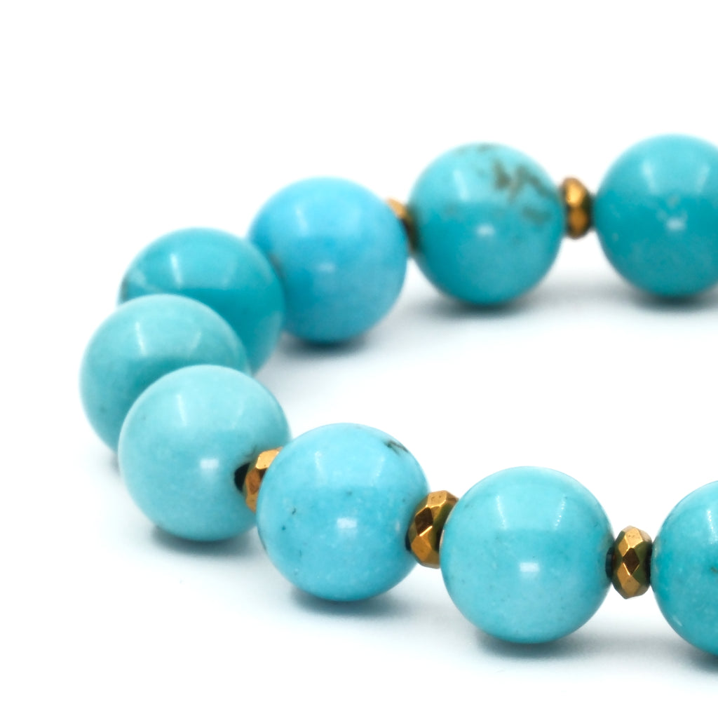 Turkuaz (10mm) ve Hematit Sertifikalı Doğal Taş Bileklik SPF-A-070