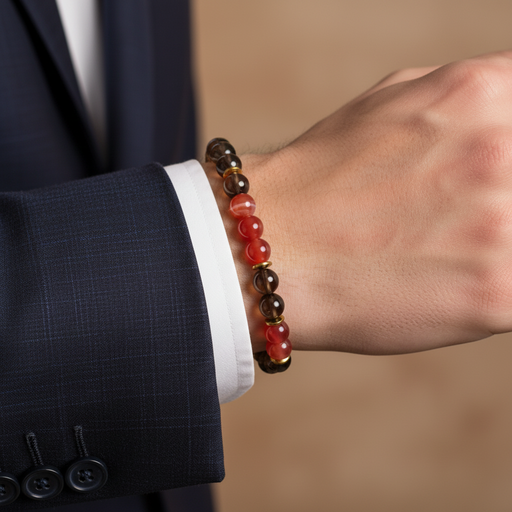 Akik ve Dumanlı Kuvars Hematit (10mm) Sertifikalı Doğal Taş Bileklik SPF-A-001