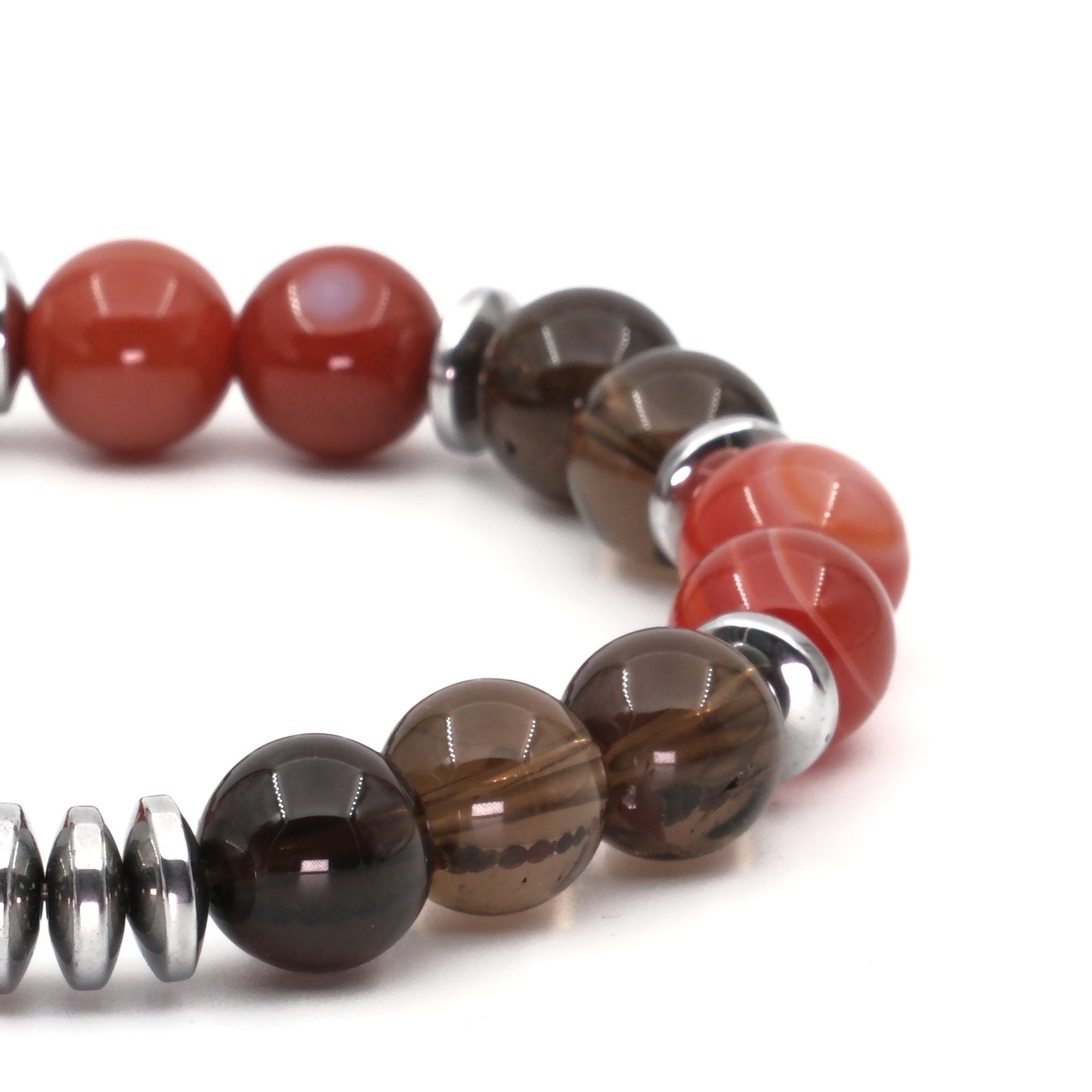 Agate and Smoky Quartz Hematite (10mm) Natural Stone Bracelet SPF-A-002