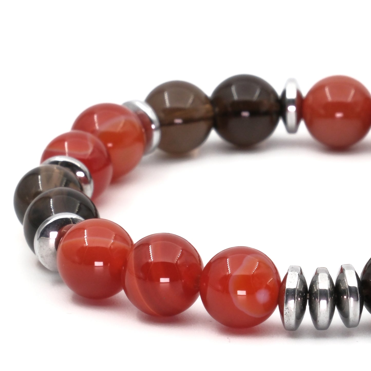 Agate and Smoky Quartz Hematite (10mm) Natural Stone Bracelet SPF-A-002