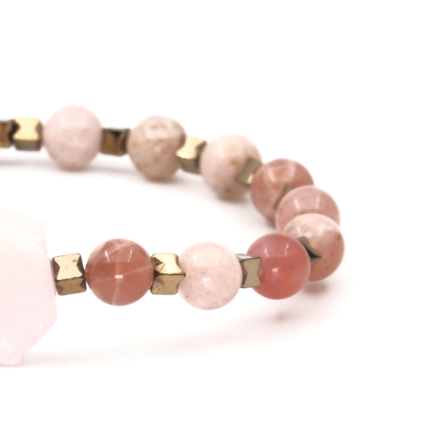 Rose Quartz Sunstone and Hematite Natural Stone Bracelet SPF-A-056