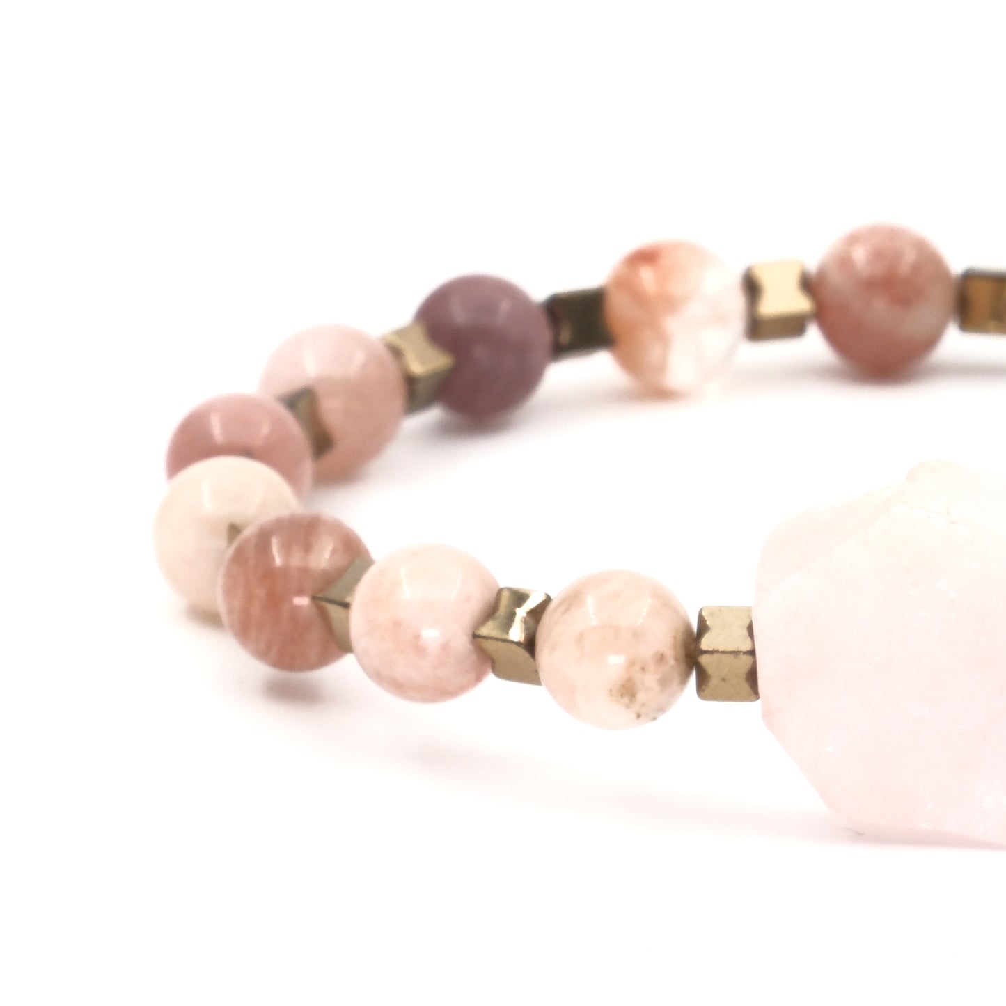 Rose Quartz Sunstone and Hematite Natural Stone Bracelet SPF-A-056
