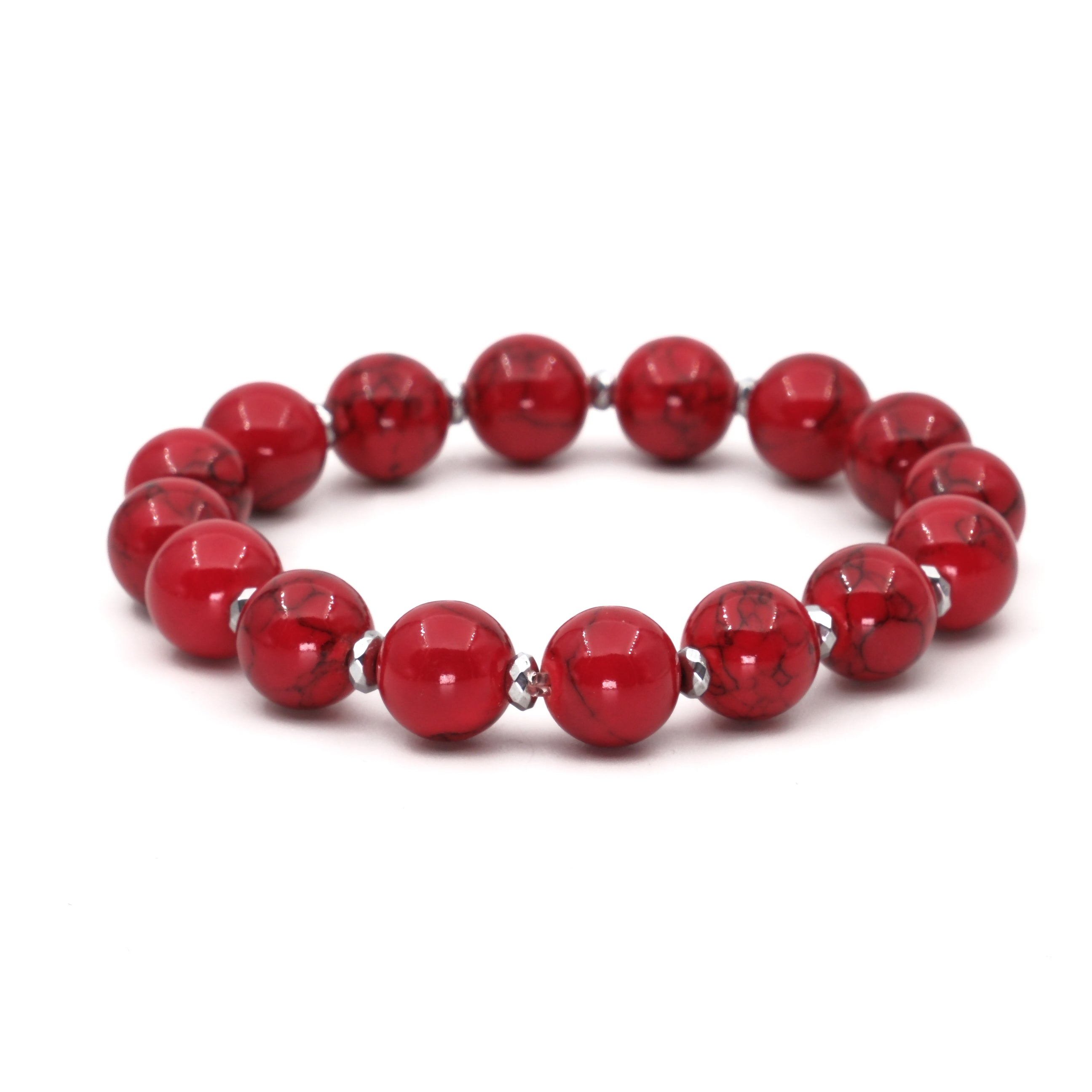 Kırmızı Mercan ve Hematit Sertifikalı Doğal Taş Bileklik SPF-A-045