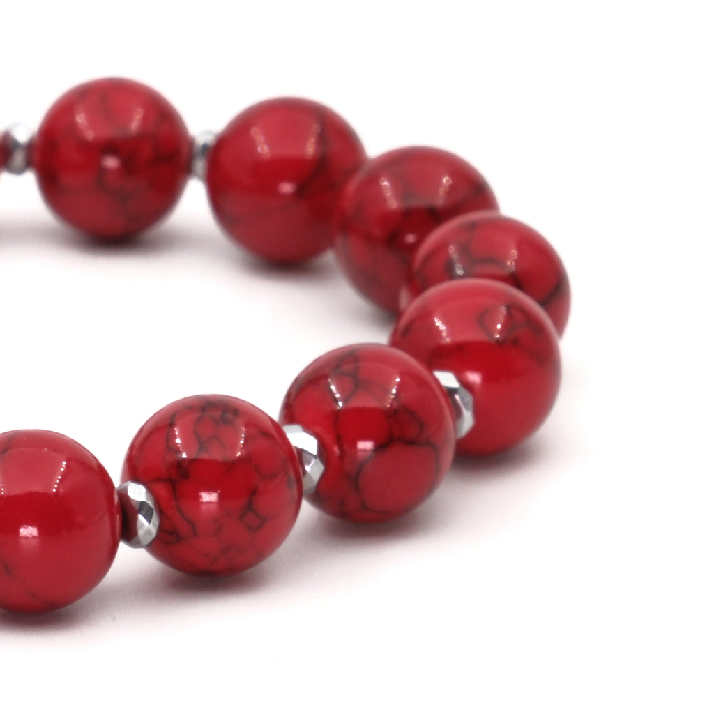 Kırmızı Mercan ve Hematit Sertifikalı Doğal Taş Bileklik SPF-A-045