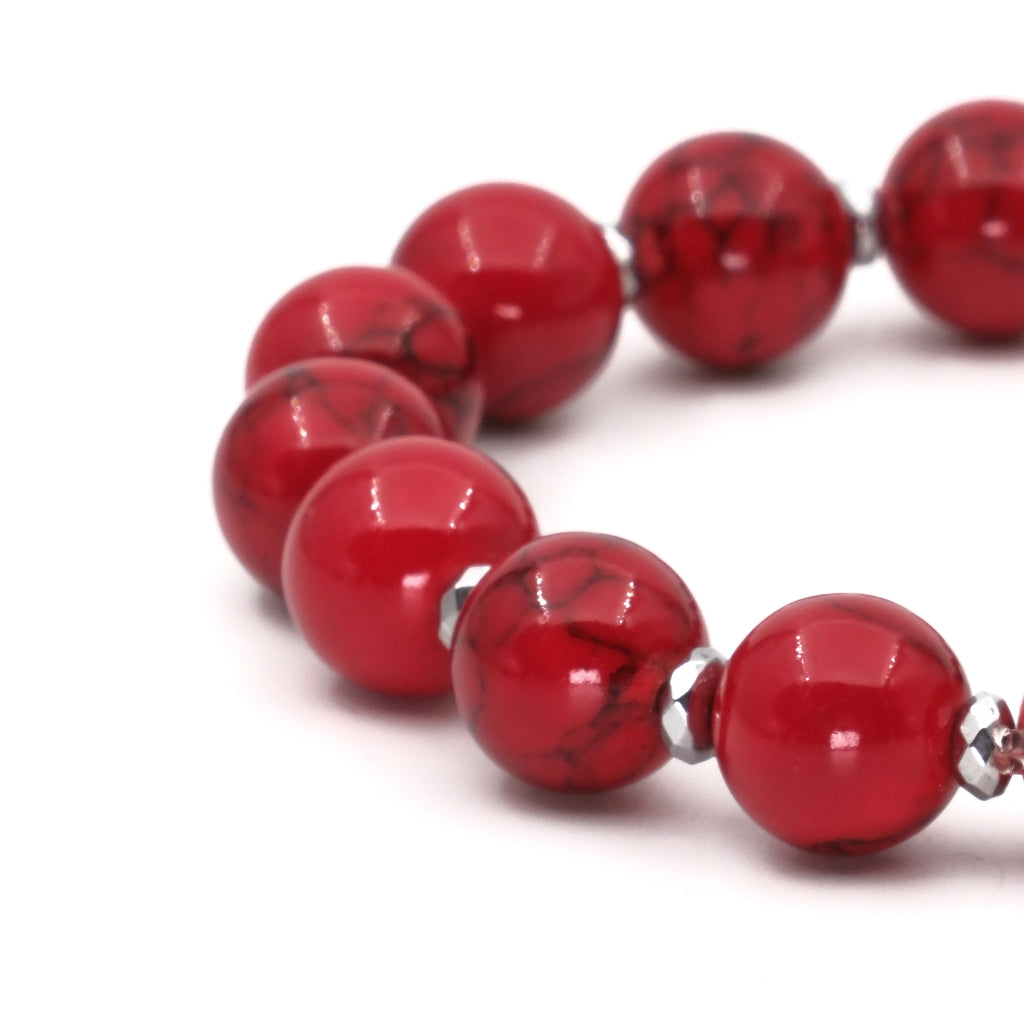 Kırmızı Mercan ve Hematit Sertifikalı Doğal Taş Bileklik SPF-A-045