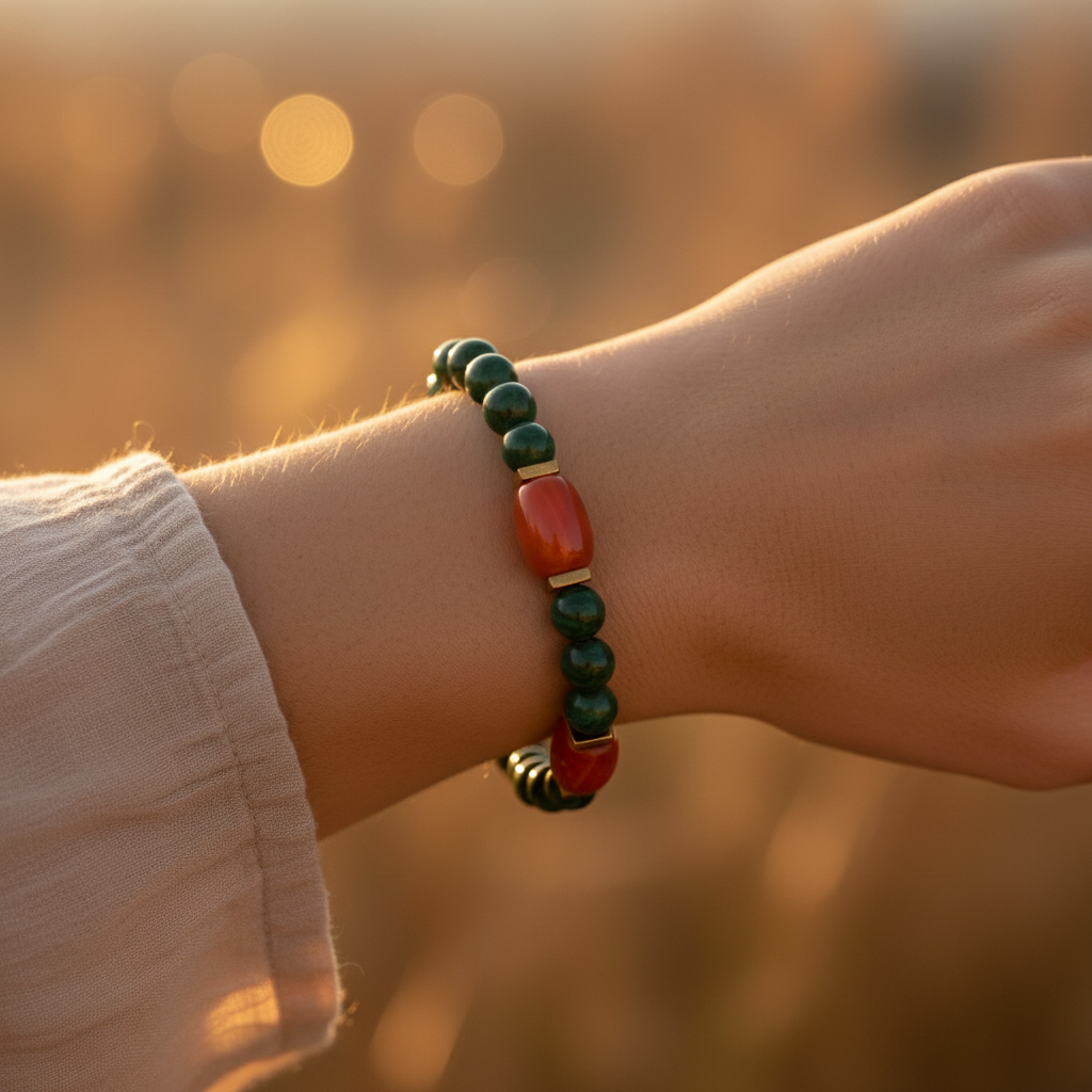 Malakit ve Arpa Akik Sertifikalı Doğal Taş Bileklik SPF-A-053