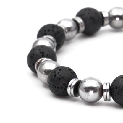 Lava Stone and Hematite Natural Stone Bracelet SPF-A-052