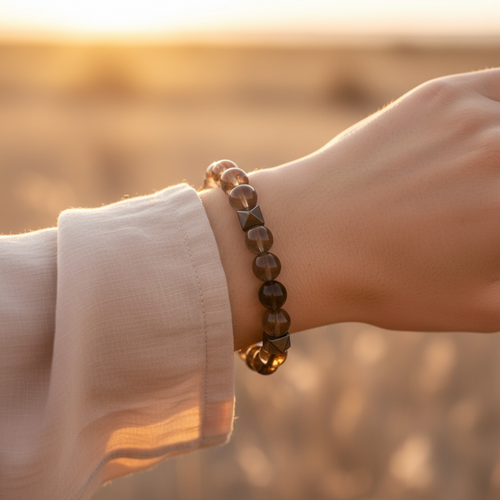 Dumanlı Kuvars Hematit Sertifikalı Doğal Taş Bileklik SPF-A-021