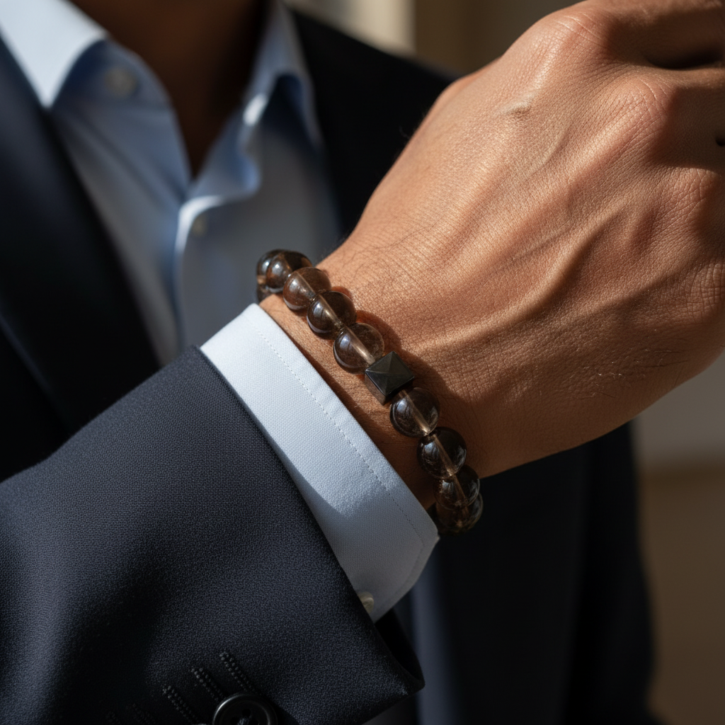 Dumanlı Kuvars Hematit Sertifikalı Doğal Taş Bileklik SPF-A-021