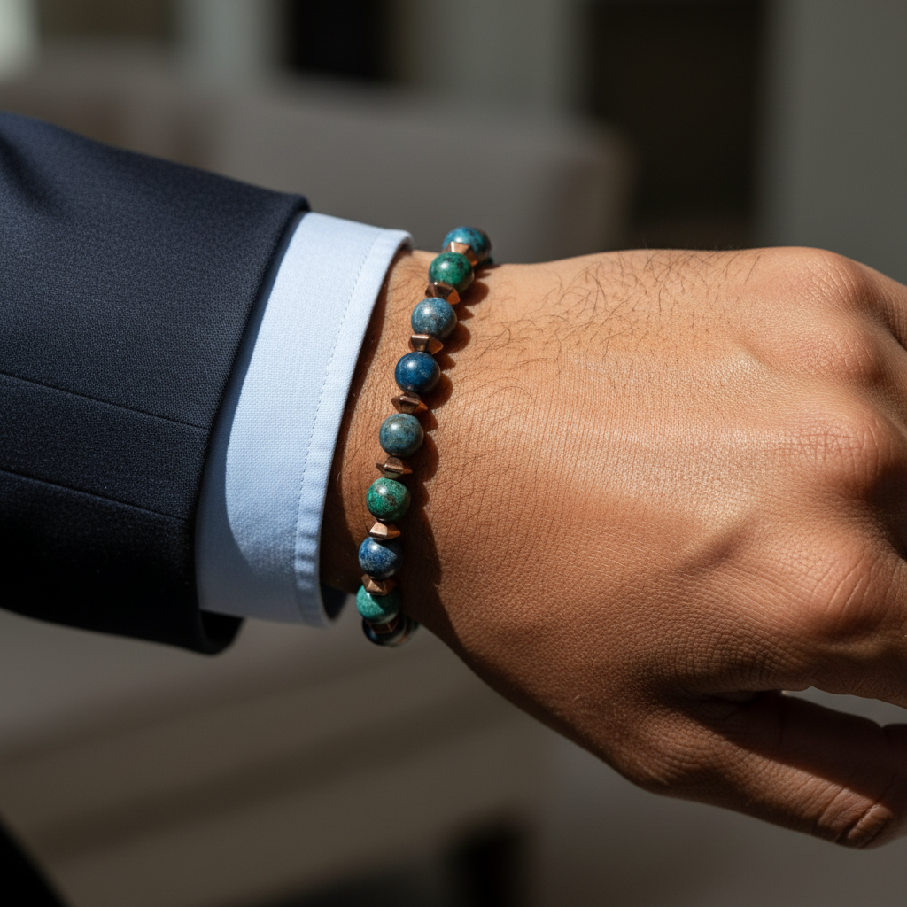 Azurit ve Hematit Sertifikalı Doğal Taş Bileklik SPF-A-019