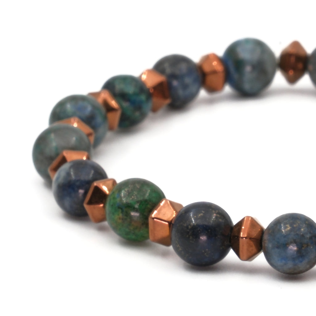 Azurit ve Hematit Sertifikalı Doğal Taş Bileklik SPF-A-019