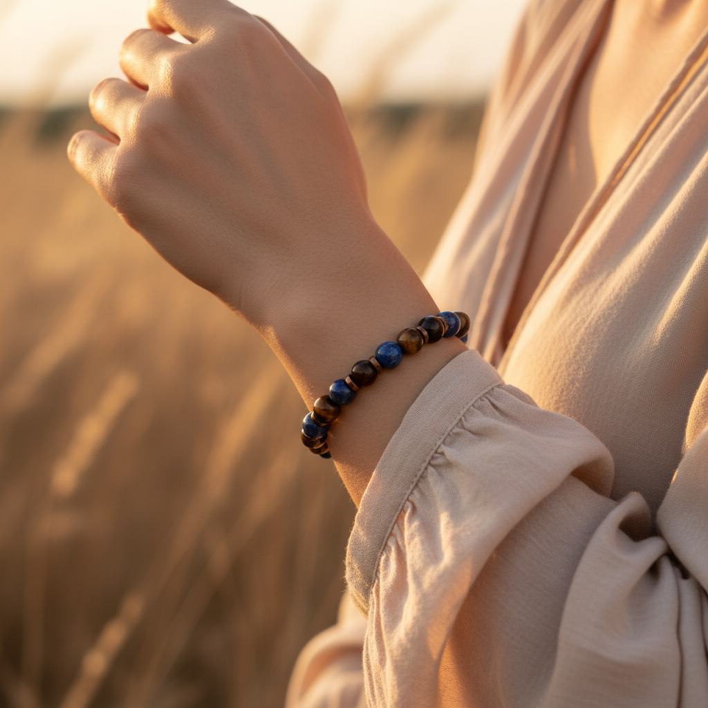 Lapis Lazuli ve Kaplan Gözü Hematit Sertifikalı Doğal Taş Bileklik SPF-A-051