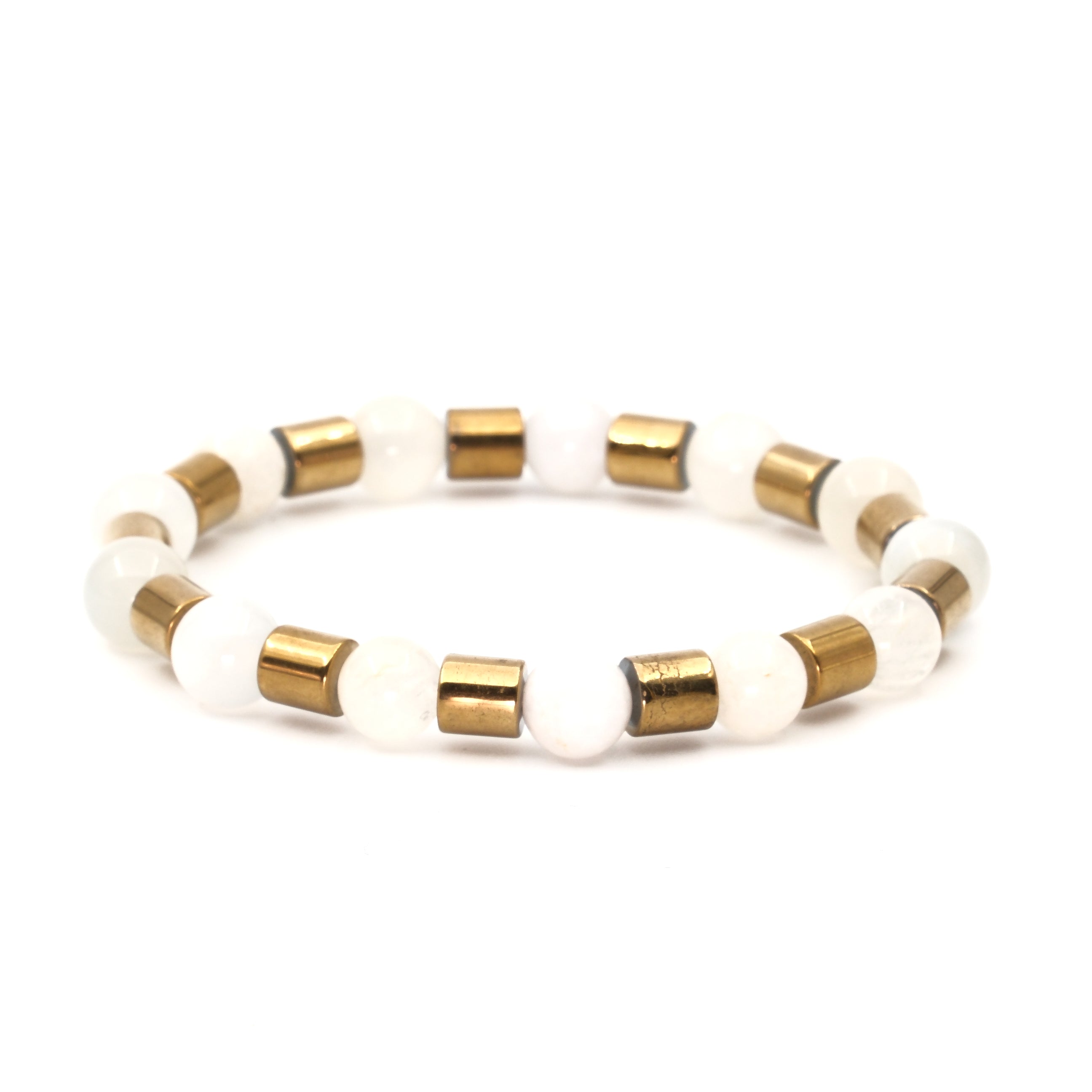 Ay Taşı ve Hematit Sertifikalı Doğal Taş Bileklik SPF-A-018