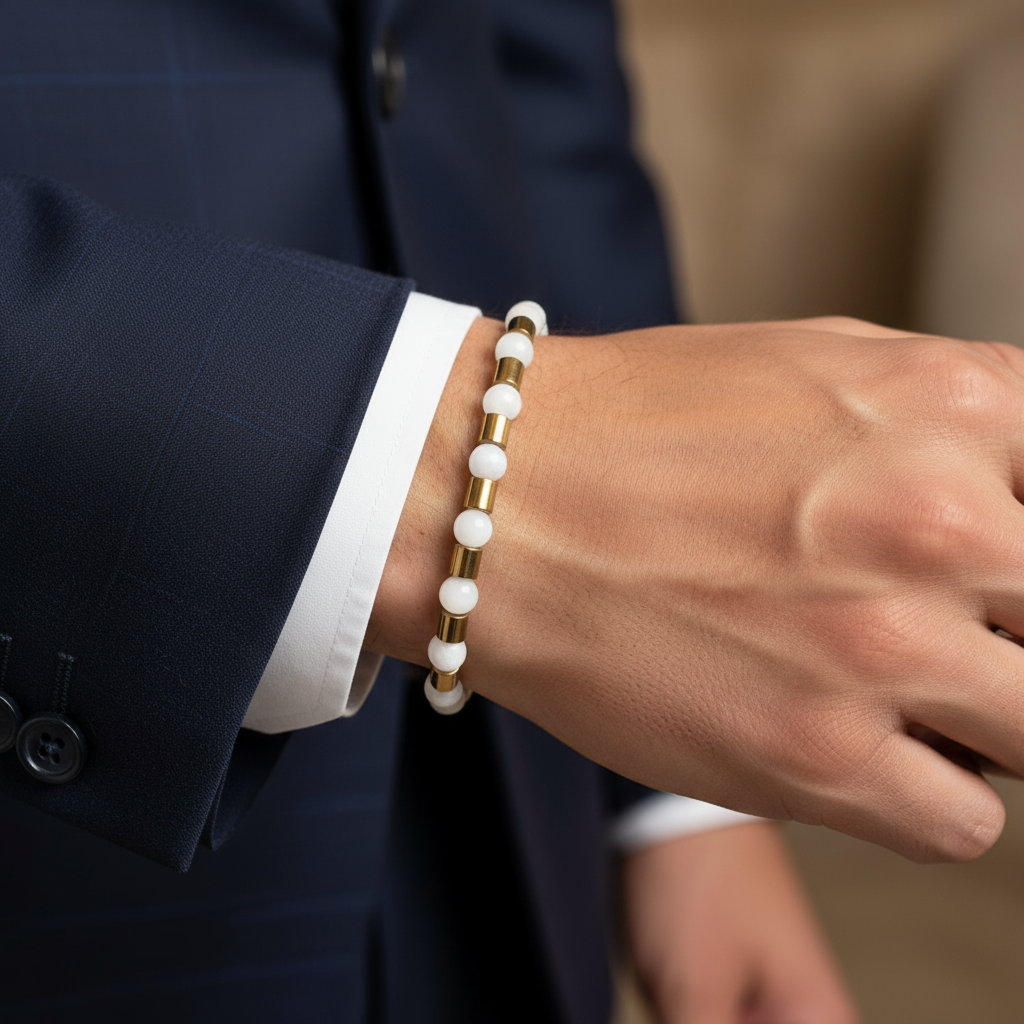 Ay Taşı ve Hematit Sertifikalı Doğal Taş Bileklik SPF-A-018