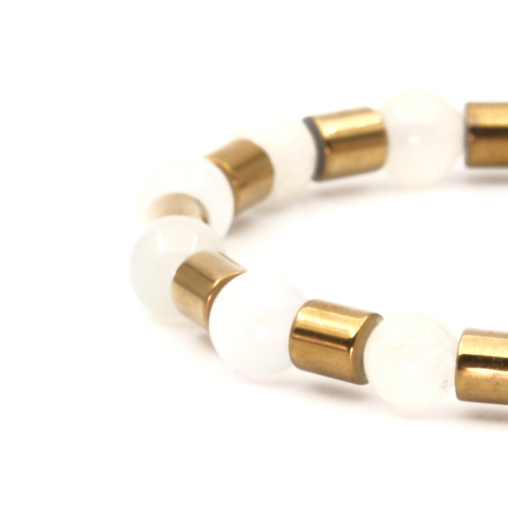 Ay Taşı ve Hematit Sertifikalı Doğal Taş Bileklik SPF-A-018