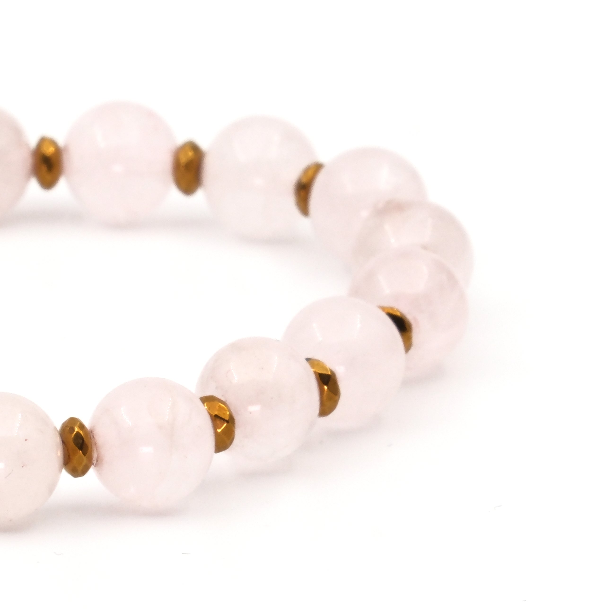 Pembe Kuvars ve Hematit Sertifikalı Doğal Taş Bileklik SPF-A-057