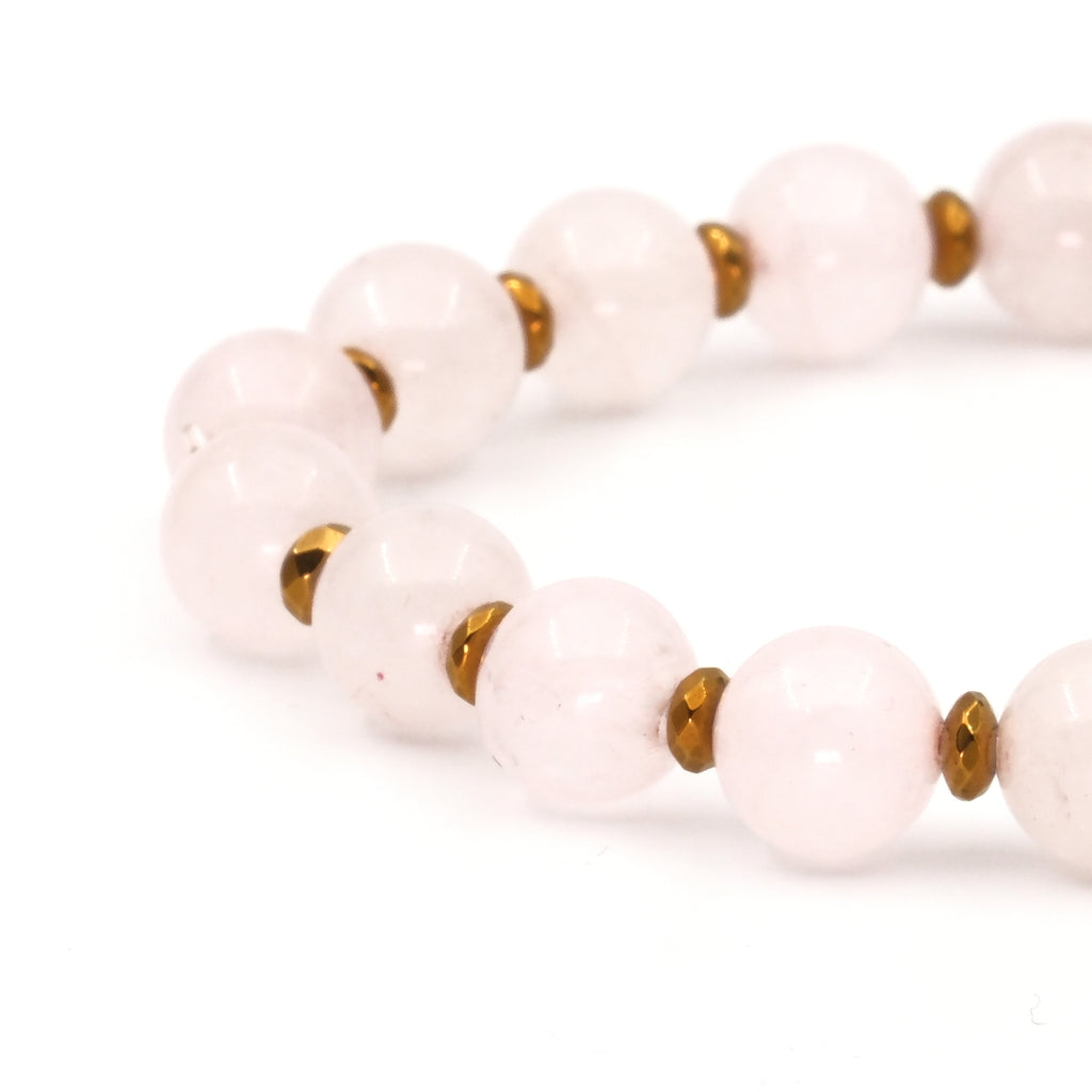 Pembe Kuvars ve Hematit Sertifikalı Doğal Taş Bileklik SPF-A-057