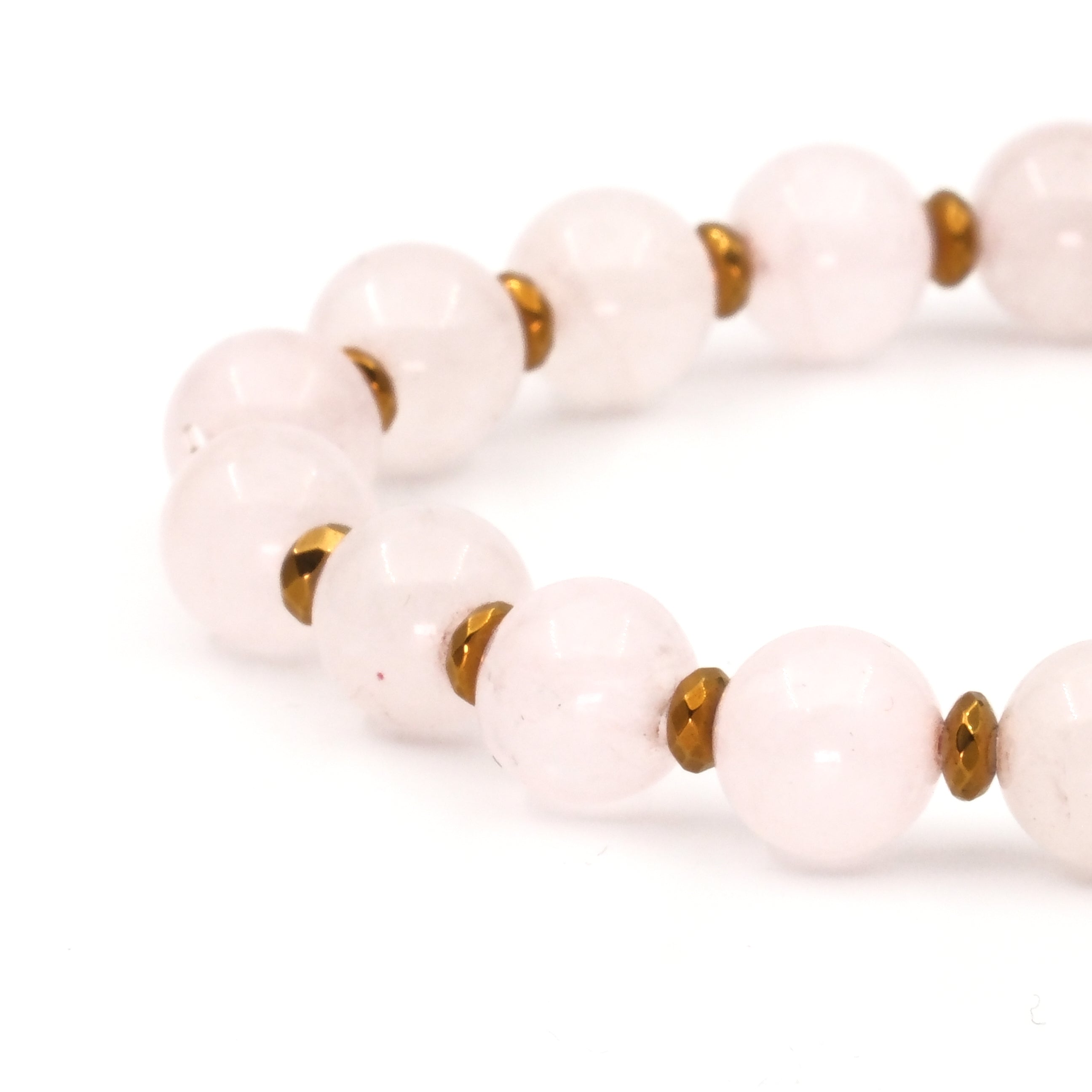 Pembe Kuvars ve Hematit Sertifikalı Doğal Taş Bileklik SPF-A-057