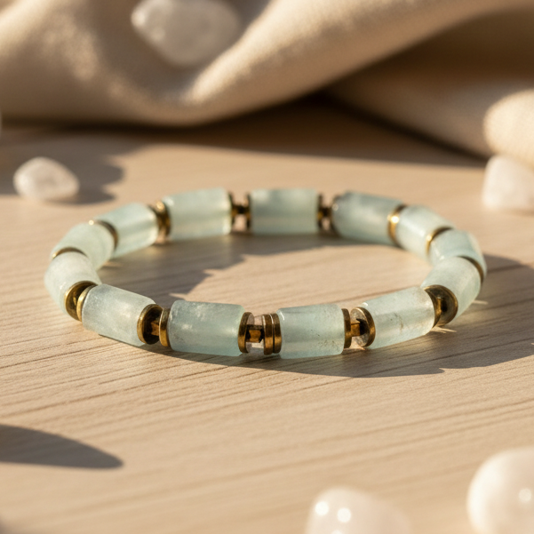 Akuamarin ve Hematit Sertifikalı Doğal Taş Bileklik SPF-A-081