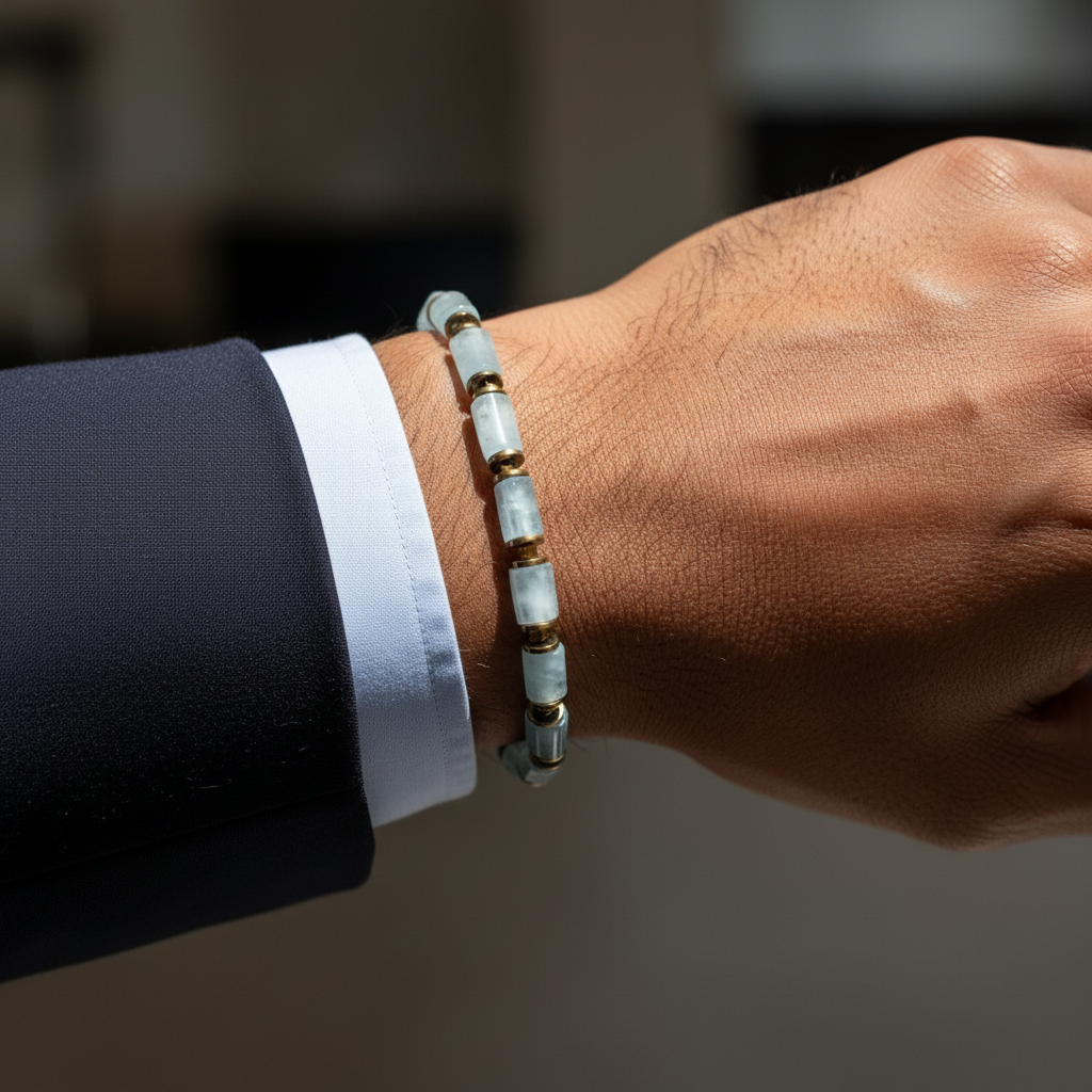 Akuamarin ve Hematit Sertifikalı Doğal Taş Bileklik SPF-A-081