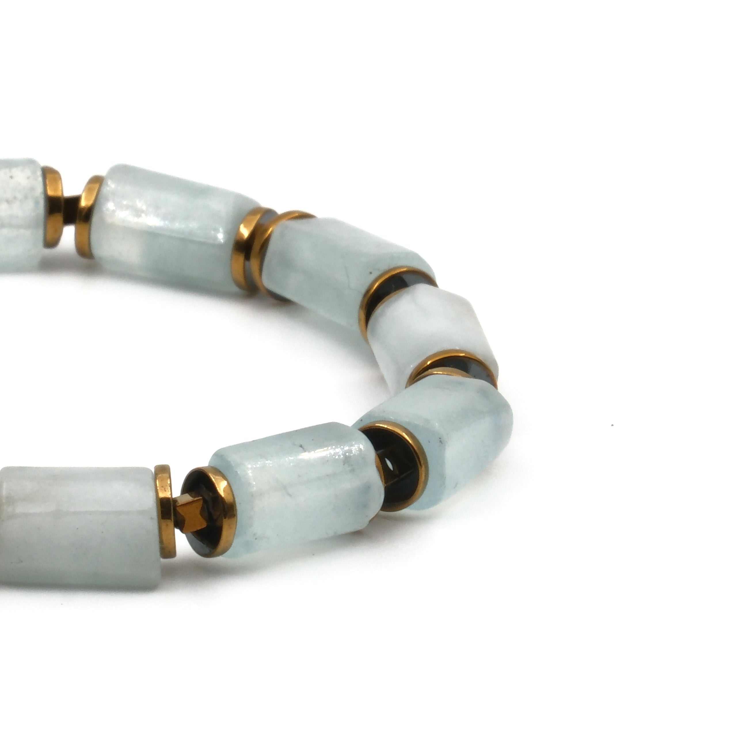 Akuamarin ve Hematit Sertifikalı Doğal Taş Bileklik SPF-A-081